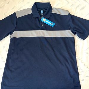 NWT PGA Tour Mens Polo Shirt S Short Sleeve Navy Blue Gray Stripe